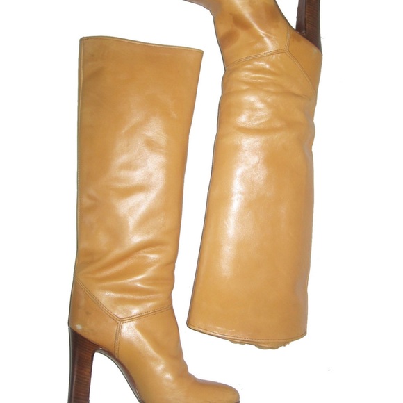 SOLD VTG Beltrami Made In Italy Beige Knee High Leather Boots - Picture 6 of 7